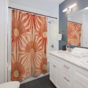 Mid Century Modern Shower Curtain, Shower Curtain Boho, Cute Shower Curtain, Retro Shower Curtain, Abstract Boho Shower Curtain Moody Decor afbeelding 6