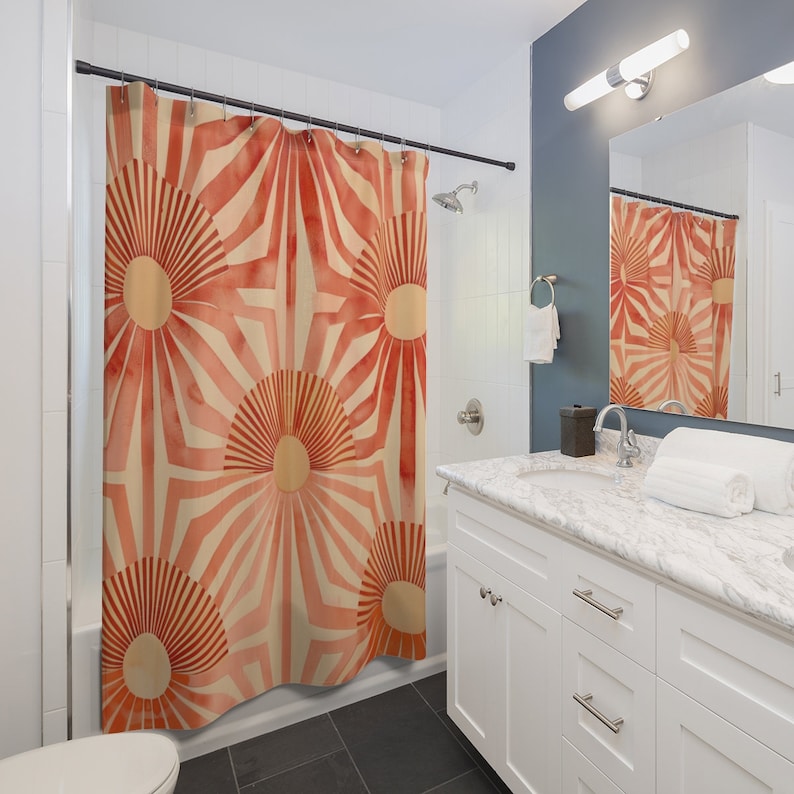 Mid Century Modern Shower Curtain, Shower Curtain Boho, Cute Shower Curtain, Retro Shower Curtain, Abstract Boho Shower Curtain Moody Decor afbeelding 6
