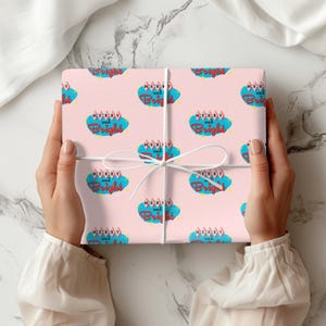Retro 1950s Wrapping Paper Pink Merry and Bright Gift Wrap Mid Century Modern Wrapping Paper Atomic Pink Gift Wrap Vintage Christmas Wrap