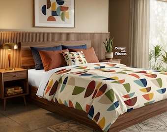 Mid Century Modern Duvet Cover Geometric Bedding Retro MCM Bedding Set Colorful Modern Bedroom Decor Boho Duvet Cover