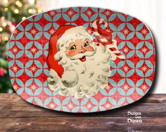 Retro Santa Cookie Plate For Christmas Eve Cookies Vintage Style Santa Platter Holiday Hostess Gift 1950s Nostalgic Xmas Centerpiece