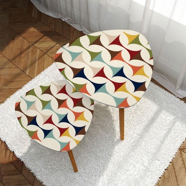 Mid Century Modern Nesting Tables Retro Atomic Starburst Side Table Vintage Triangle Accent Tables for Living Room or Bedroom