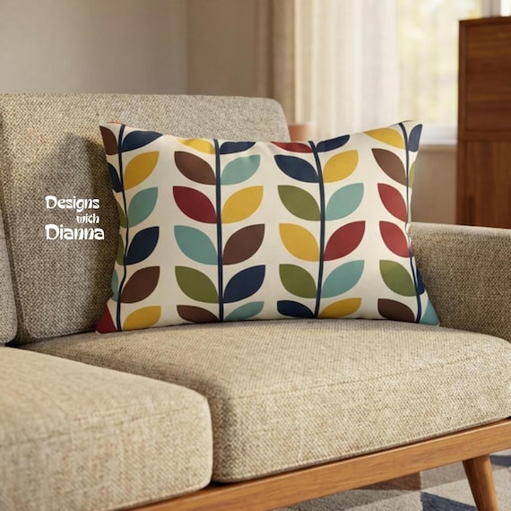 Mid Century Modern Lumbar Pillow Retro Leaf Throw Pillow MCM Cushion Cover Scandinavian Home Decor Boho Accent Pillow