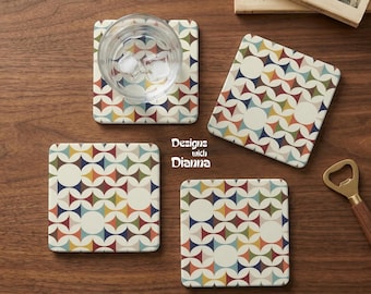 Mid Century Modern Coasters Set Of 4 Retro Geometric Drink Coasters Colorful Pattern Home Decor Housewarming Gift For Modern Kitchen Dining