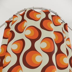 Mid Century Modern Retro Geometric Shower Curtain Vintage 1970s MCM Orange Quirky Colorful Bathroom Decor MCM Shower Curtain image 6