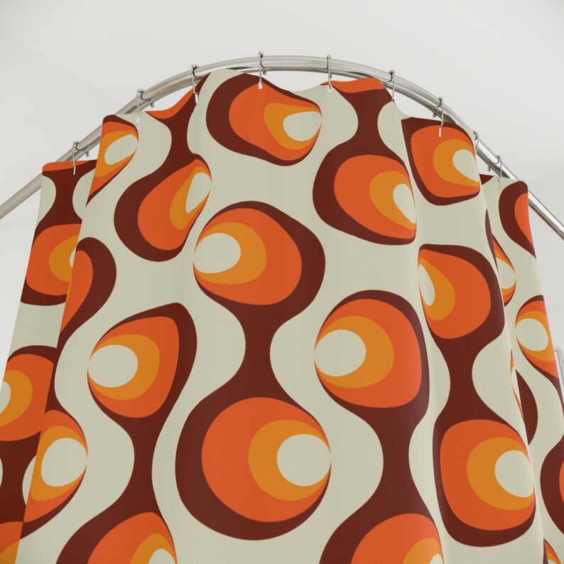 Mid Century Modern Retro Geometric Shower Curtain Vintage 1970s MCM Orange Quirky Colorful Bathroom Decor MCM Shower Curtain image 6