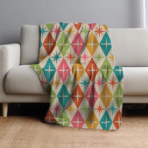 Mid Century Modern Sherpa Fleece Blanket, MCM Geometric Throw in Green and  Yellow Atomic Starburst Throw Blanket Retro Style Home Decor