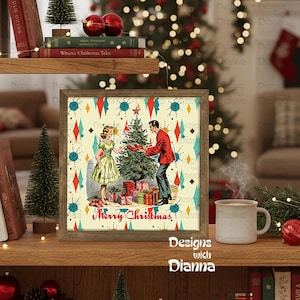 Retro Christmas Framed Artwork: Mid Century Modern Holiday Decor