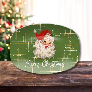 Retro Vintage 50s Franciscan Diamond Starburst Kitsch Christmas Card Art Platter, Retro Vintage 50s Cookies For Santa Plate Retro Santa Gift