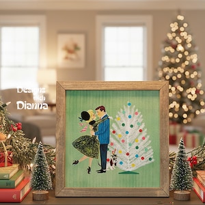1950s Christmas Framed Artwork: Mid Century Modern Holiday Decor