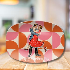 Retro Vintage 50s Kitsch Valentine&#39;s Card Art Platter Mid Century Modern Atomic Starburst Valentine Serving Tray Retro Valentine Home Decor