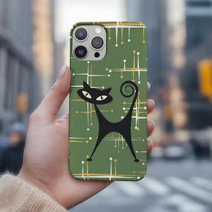 Atomic Cat Phone Case Compatible with iPhone 16 Retro Design for Cat Lovers Trendy Gift for Cat Lovers Tough Phone Case Durable & Stylish