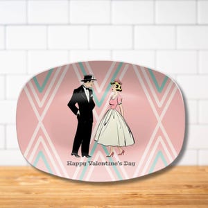 Retro Vintage 50s Kitsch Valentine&#39;s Card Art Platter Mid Century Modern Atomic Starburst Valentine Serving Tray Retro Valentine Home Decor
