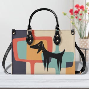 Bolso de mano con diseño de perro atómico, estilo retro de los años 50, ideal como regalo para amantes de los perros, estilo retro peculiar, estilo moderno de mediados de siglo, estilo años 50.