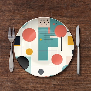 Mid Mod Atomic Starburst Plate, 50s Vintage Mid Century Modern Beige, Turquoise, Sky Blue Dinnerware, MCM Kitchen Gifts Retro Party Plates