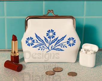 CorningWare Blue Cornflower Coin Purse Retro Vintage Style Kiss Lock Change Wallet Gift for Pyrex Collectors and Kitchenware Lovers