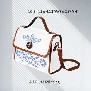 Handmade CorningWare purse in blue with cornflower motif ideal for carrying essentials while showcasing retro kitchen nostalgia
