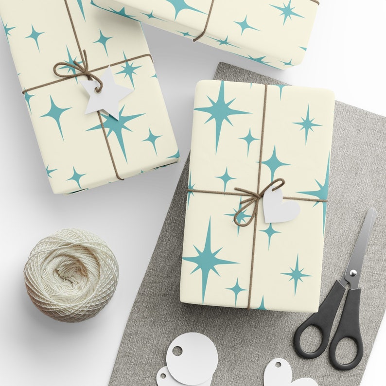 Atomic Starburst Retro Wrapping Paper, Mid Century Modern Atomic ...