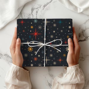 Vintage Christmas Wrapping Paper Retro Atomic Starburst Holiday Gift Wrap Festive Christmas Tree 1950s style Beautiful Christmas Gift Wrap