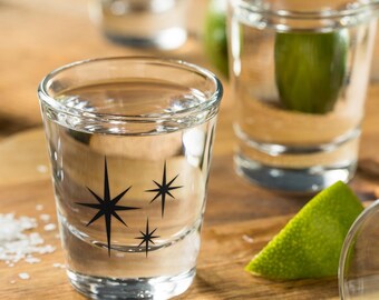Atomic Starburst Shot Glass Mid Century Modern Barware Atomic Glassware Unique Mid Mod Gift MCM Cocktail Barware Kitsch Housewarming Gift