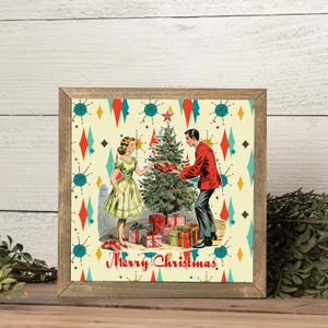 Retro Christmas Framed Artwork: Mid Century Modern Holiday Decor