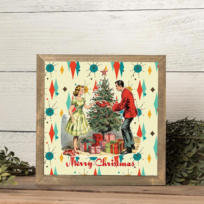 Retro Christmas Framed Artwork: Mid Century Modern Holiday Decor