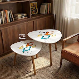 Mid Century Modern Nesting Tables Retro Atomic Starburst and Bommerang Design Vintage Style Furniture for Living Room or Office