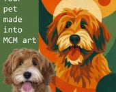 Mid Century Pet Portrait Custom Pet Artwork Retro Dog or Cat Printable Art Personalized Gift for Pet Owners Digital Download Wall Decor