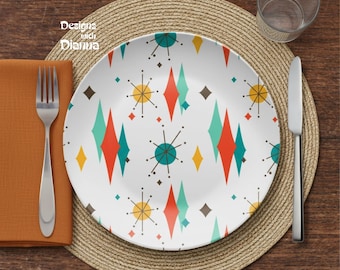 Atomic Starburst Dinner Plate MCM Atomic Style Plate  50s Vintage Mid Century Modern Beige, Turquoise, Sky Blue Dinnerware MCM Kitchen Gifts