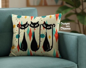 Atomic Cat Retro Pillow Case Retro Home Decor Perfect Gift for Cat Lover Mid Century Modern Atomic Cat Pillow Vintage Cat Lover Pillow Cover