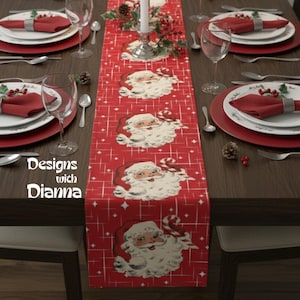 Retro Vintage 50s Franciscan Diamond Starburst Kitsch Christmas Santa Table Runner Retro Santa MCM Christmas Red Starburst Table Runner