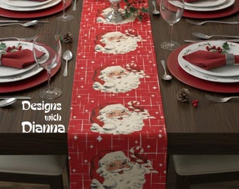 Retro Vintage 50s Franciscan Diamond Starburst Kitsch Christmas Santa Table Runner Retro Santa MCM Christmas Red Starburst Table Runner