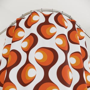Mid Century Modern Retro Geometric Shower Curtain Vintage 1970s MCM Orange Quirky Colorful Bathroom Decor MCM Shower Curtain image 5