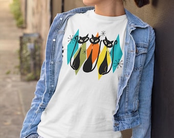 Atomic Cat Shirt Mid Century Modern Cat Shirt Unisex Retro Cats Tee Vintage Style Cat Lover Gift 50s Cat Kitsch Design Perfect for Cat Lover