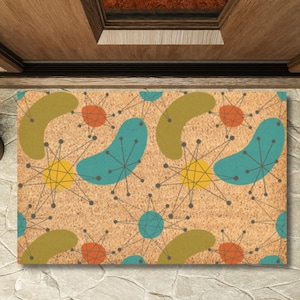 Mid Century Modern Doormat, 1950s Inspired Welcome Mat, Retro Front Door Decor, Mid Century Modern Rug, Housewarming Retro Gift, Vintage Rug
