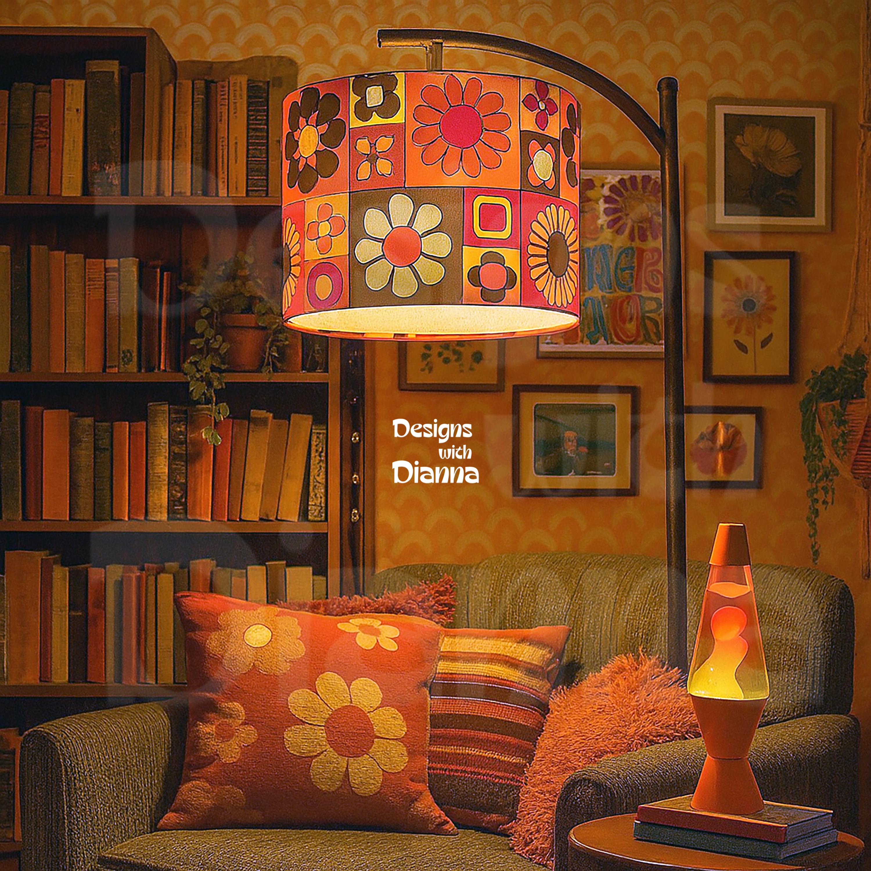 Groovy 70s Arc Floor Lamp Retro Floral Shade Vintage Home Decor