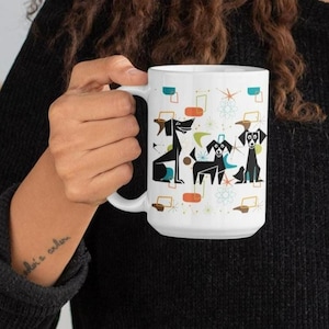 Atomic Dog Coffee Mug Mid Century Modern Tea Mug Retro MCM Starburst Drinkware Gift for Dog Lovers MCM Kitschy Kitchen Decor