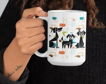 Atomic hond koffiemok halverwege de eeuw moderne theemok retro MCM Starburst drinkgerei cadeau voor hondenliefhebbers MCM kitscherige keukendecor