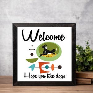 Mid Century Modern Welcome Sign Retro Wall Art Atomic Starburst Home Decor Vintage Style Artwork 1950s Aesthetic Wall Print with Frame