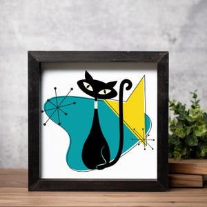 Atomic Cat Art Mid Century Modern Decor Unique Cat Lover Gift Retro Home Decor Quirky Cat Wall Art Vintage Mod Cat Lover Gift Atomic Style