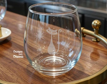 Atomic Cat Wine Glasses Dishwasher Safe Etched