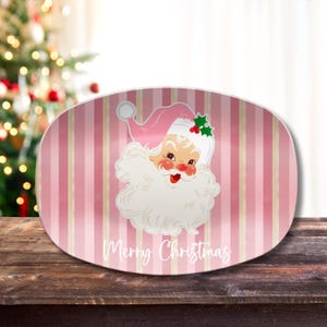 Retro Vintage 50s Franciscan Diamond Starburst Kitsch Christmas Card Art Platter, Retro Vintage 50s Cookies For Santa Plate Pink Retro Santa
