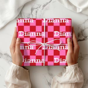 Retro Checkered Wrapping Paper Custom Vintage Red and Pink Checker Gift Wrap Personalized Gift Wrap Perfect for Christmas and Birthdays