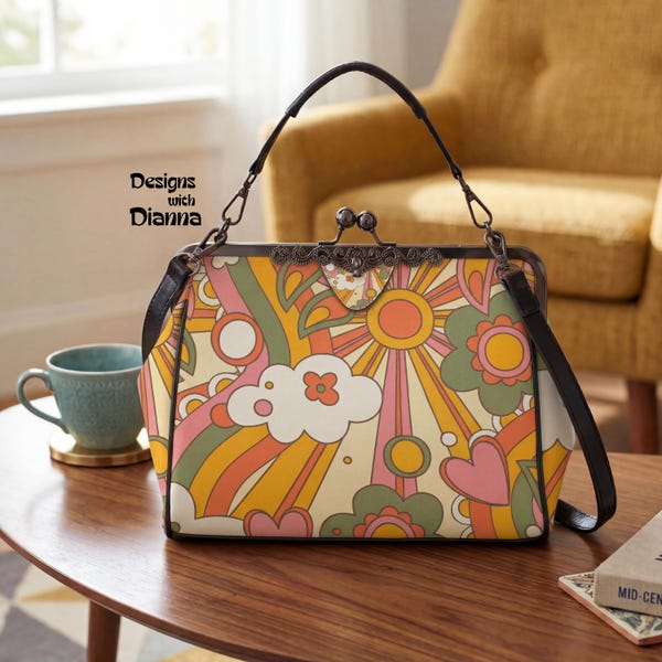 Retro Hippie Handbag Groovy 70s Purse Boho Floral Crossbody Bag Vintage Mod Shoulder Bag Gift for Her