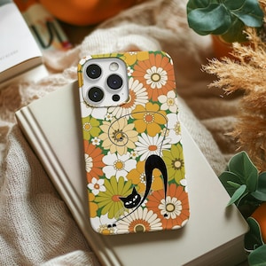 Atomic Cat Phone Case Compatible wit iPhone Mid Century Modern Design Unique Gift for Cat Lovers Retro Cat Phone Case Retro Phone Accessory