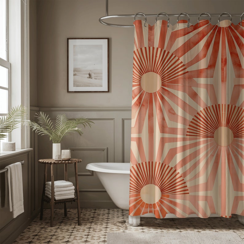 Mid Century Modern Shower Curtain, Shower Curtain Boho, Cute Shower