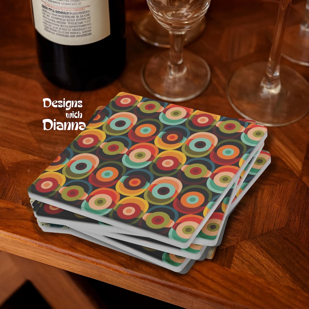 Mid Century Modern Set of 4 Stone Coasters Atomic Starburst Square ...