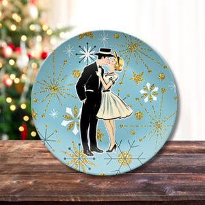 Retro Vintage 50s Franciscan Diamond Starburst Kitsch Christmas Card Art Platter, Retro Vintage 50s Cookies For Santa Plate Christmas Plate