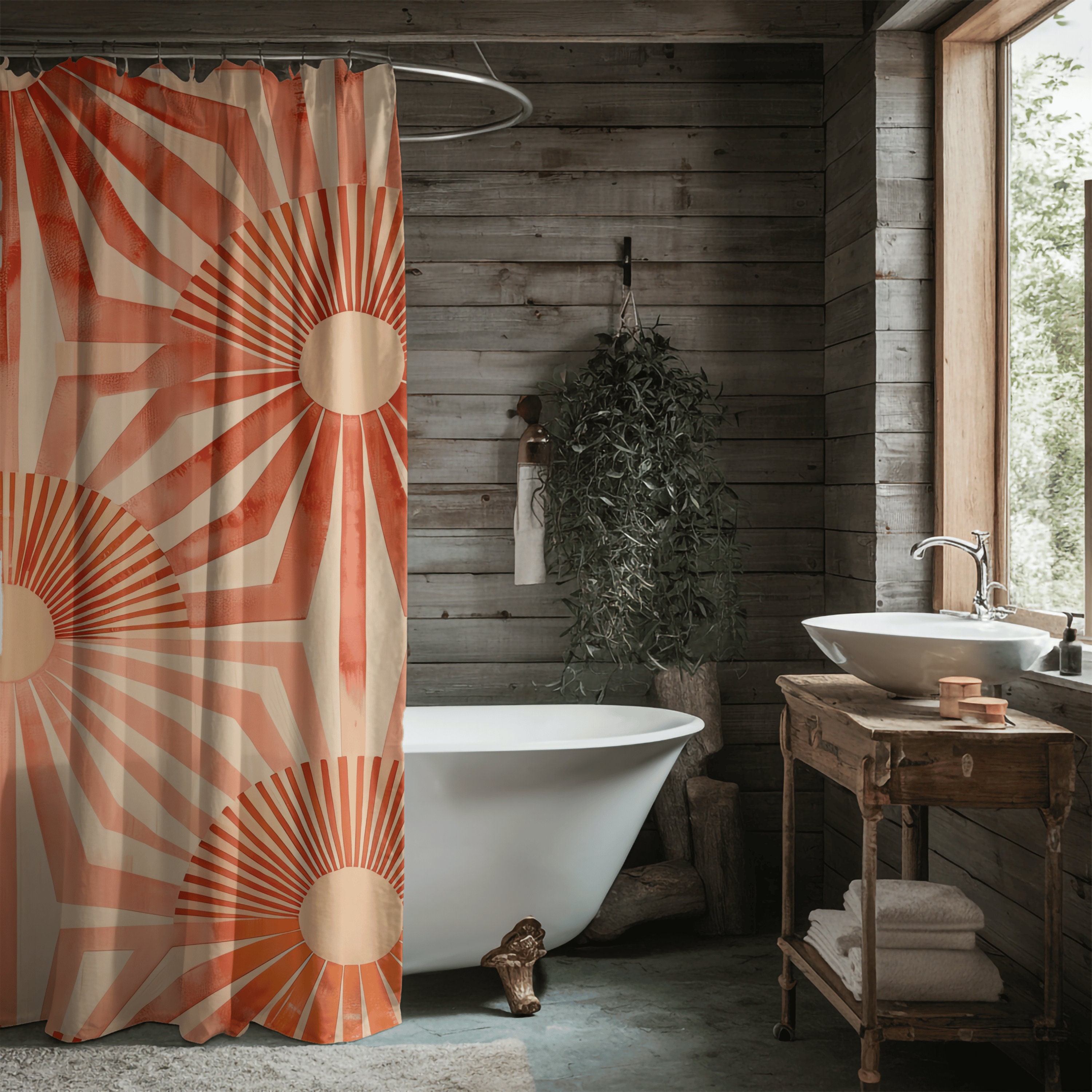 Mid Century Modern Shower Curtain, Shower Curtain Boho, Cute Shower