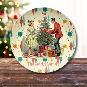 Retro Vintage 50s Franciscan Diamond Starburst Kitsch Christmas Card Art Platter, Retro Vintage 50s Cookies For Santa Plate